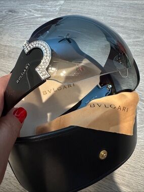 Bulgari Black Shield Sunglasses with Crystal-Accented Temple